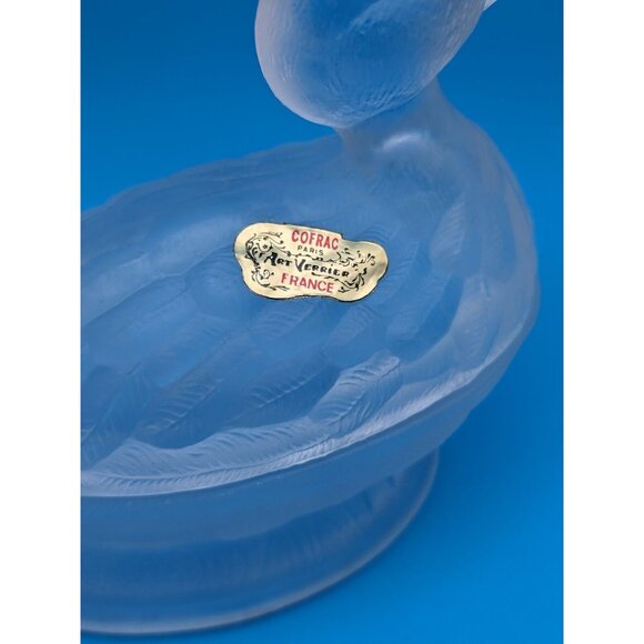 French Portieux Vallerysthal Frosted Duck Trinket Glass Dish 2 Pc. VTG Rare Mint - Picture 11 of 12